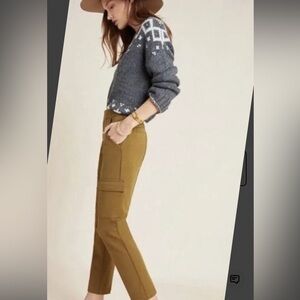 Anthropologie Olive Cargo Pants Heavy Knit Ankle length